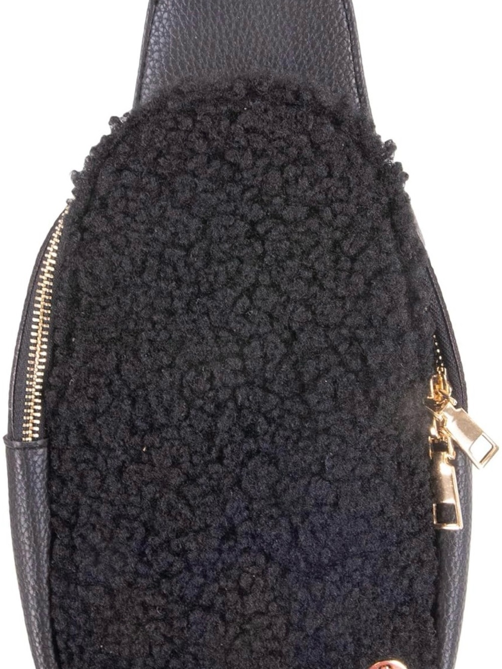 Black Shearling Crossbody Bag with Gold Hardware - Women Bags